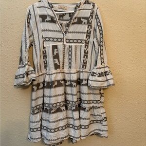 Beige and Brown Patterned Midi Dress